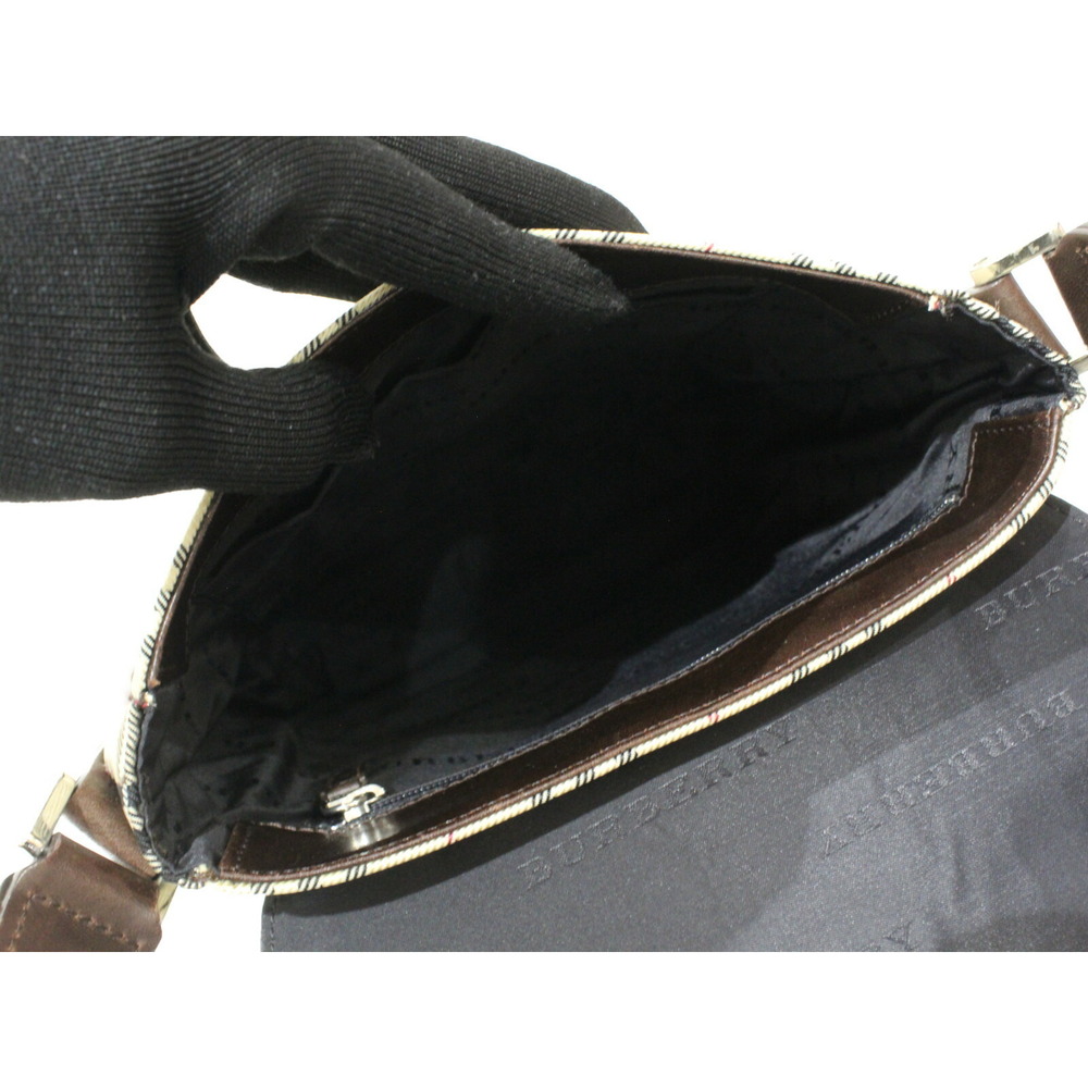 BURBERRY Leather Shoulder Bag Beige Tan Dark Brown Black Check - Picture 7 of 7